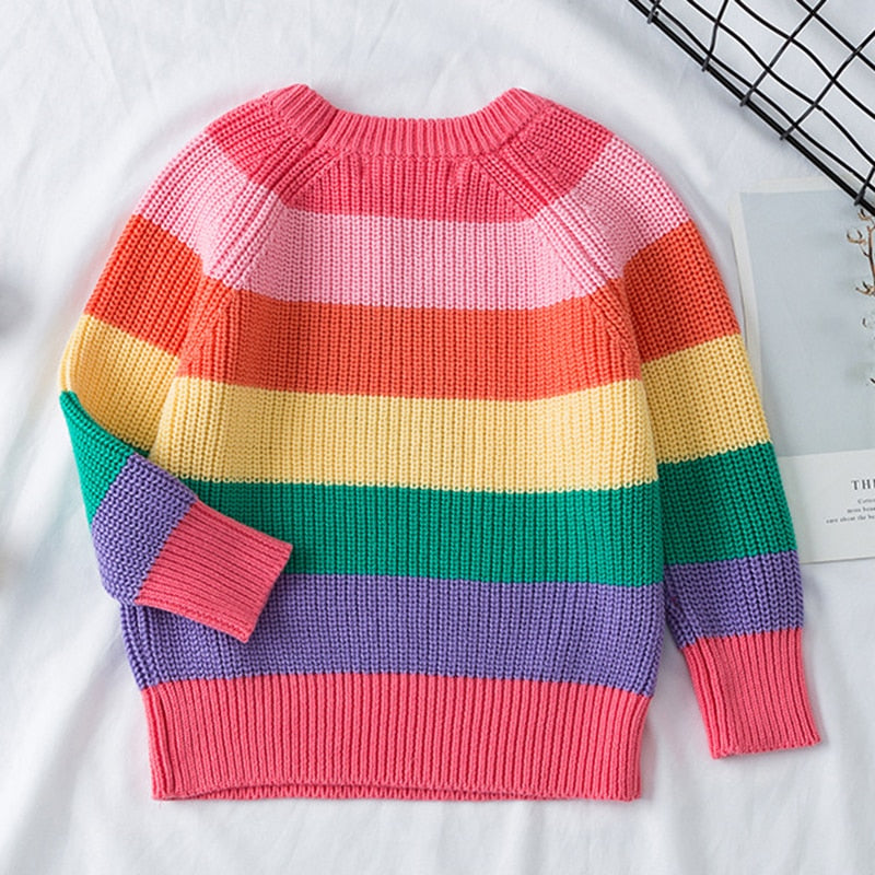 Kids Striped Cotton Pullover Sweater | Blue & Pink, Sizes 80–140cm