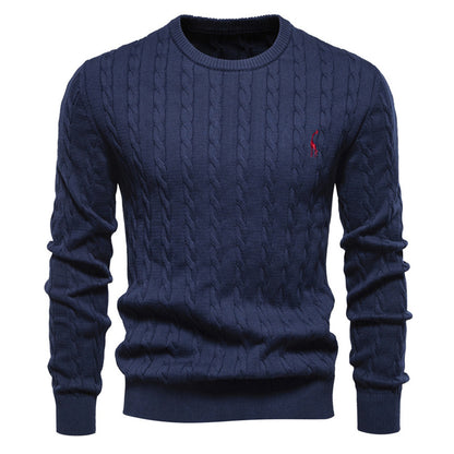 Men's Deer Embroidered Cotton Pullover Sweater | Autumn Casual Knitwear