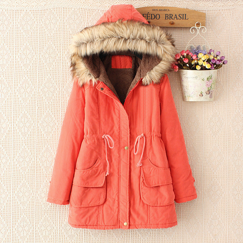 Women's Mid-Length Slim-Fit Hoodie Jacket – Fur Collar | 8 Colours | S–3XL