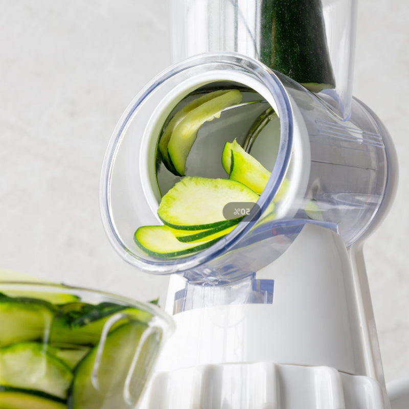 3-in-1 Drum Vegetable Slicer — Manual Spiralizer, Grater & Shredder with Suction Base