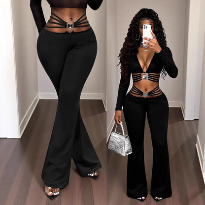 Women's Pleated Flared Trousers
