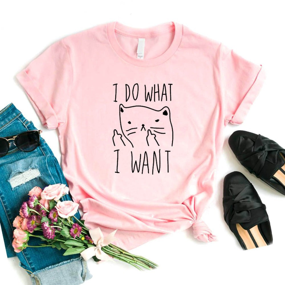 Women's Cat Print Cotton T-Shirt – Casual Everyday Top