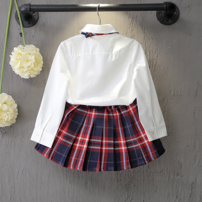 Girls' Long-Sleeve Shirt & Plaid Skirt Set | Red Plaid | Ages 3–8