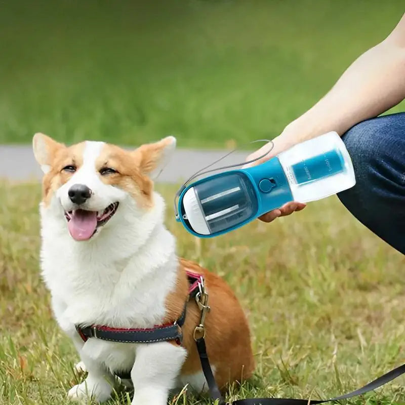 3-in-1 Portable Pet Travel Bottle | Water, Food & Waste Bag Dispenser