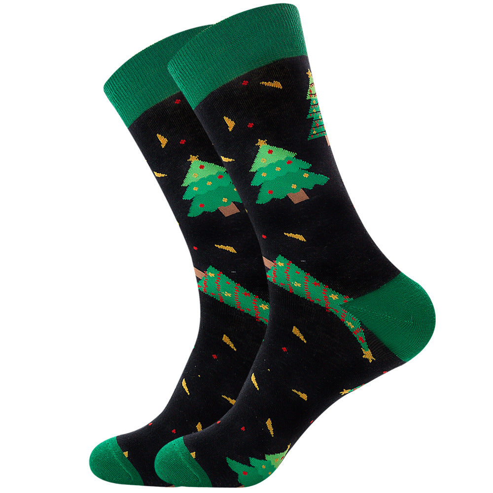 Men’s Novelty Jacquard Cotton Tube Socks 14 Designs Santa Elk Cat
