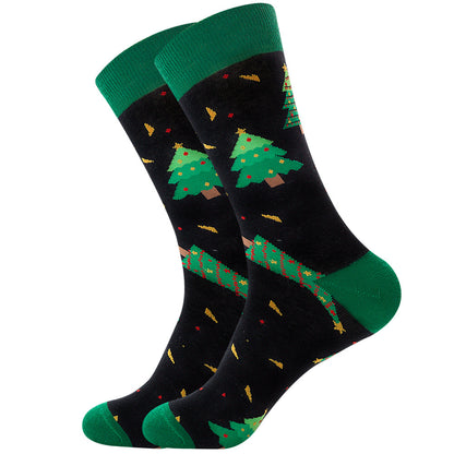 Men’s Novelty Jacquard Cotton Tube Socks 14 Designs Santa Elk Cat