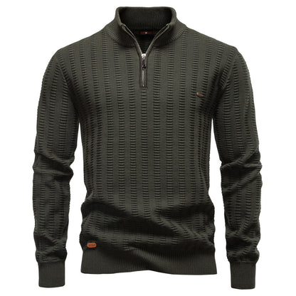 Men's Striped Jacquard Half-Zip Sweater | Stand Collar