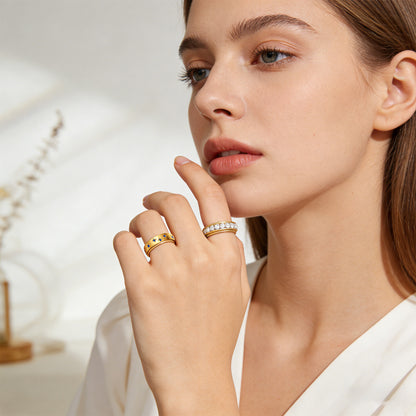 Diamond-Encrusted Stainless Steel Ring | Real Gold Plated Unisex Ring