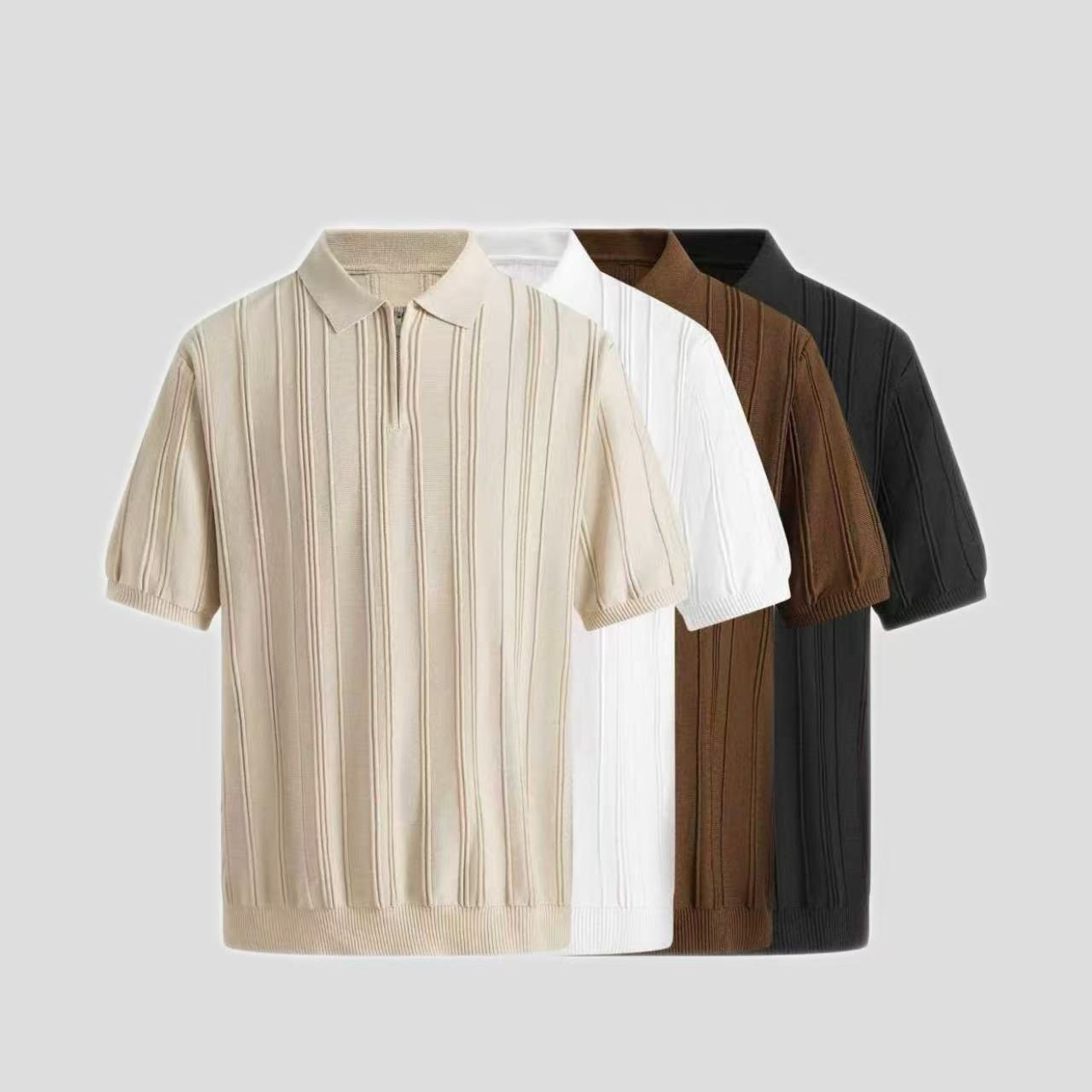 Men's Half-Zip Knitted Short Sleeve Sweater | Slim Fit