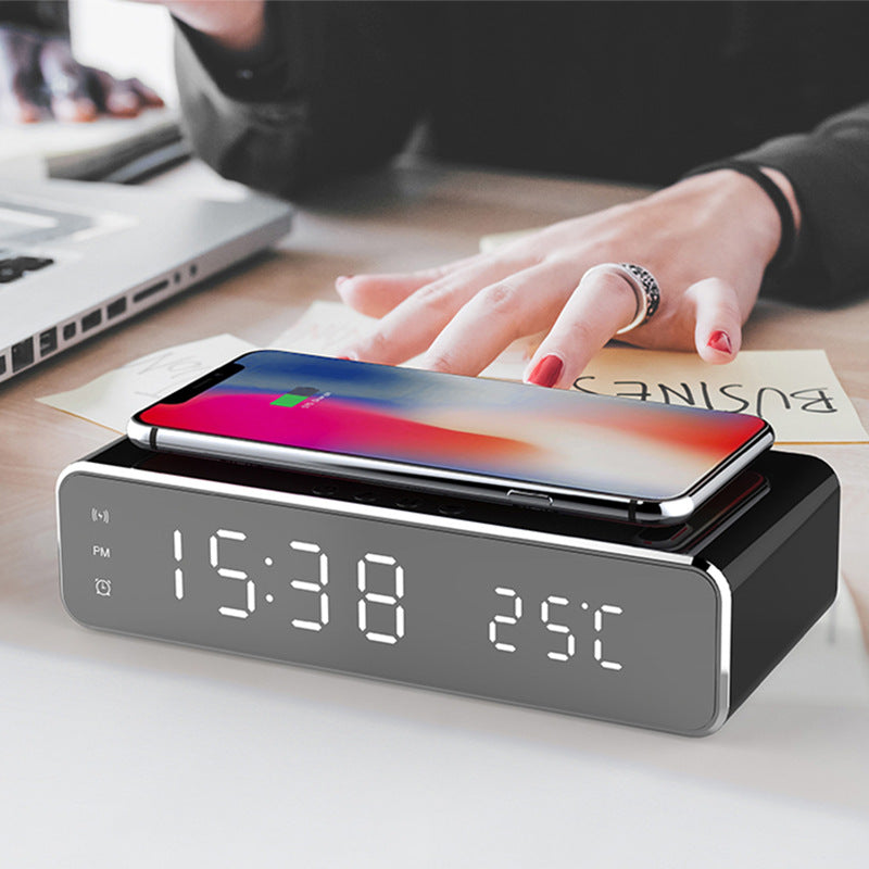 LED Digital Alarm Clock with Wireless Charger | Desktop Clock with Thermometer