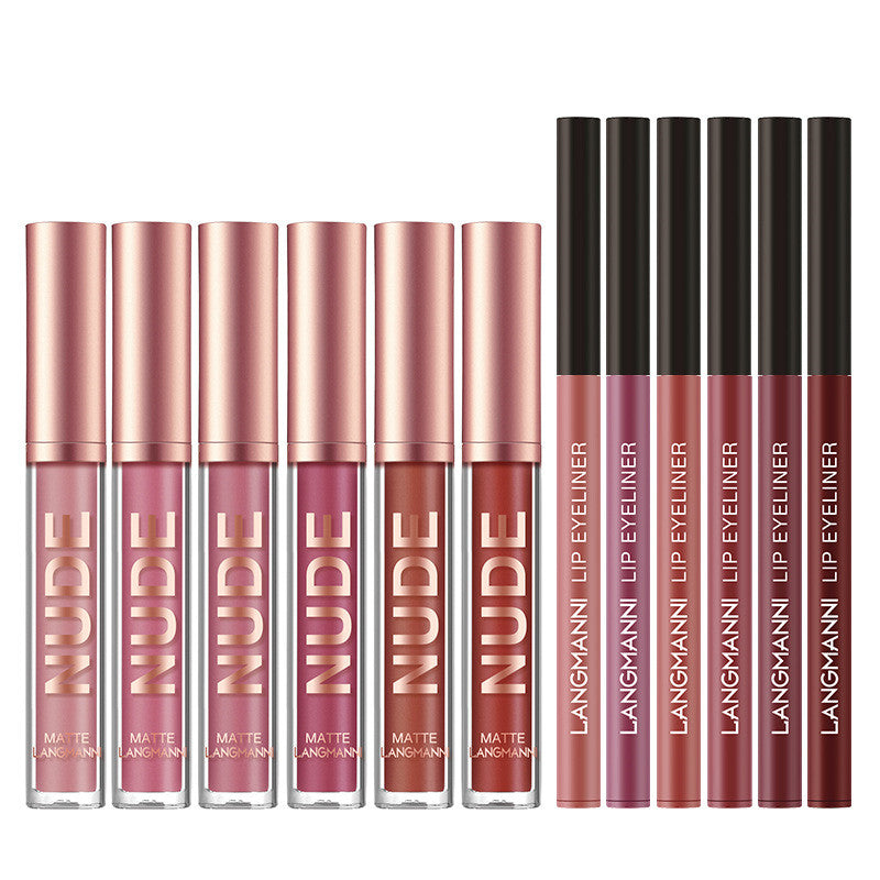 12-Piece Matte Lipstick & Lip Liner Set – 6 Lipsticks + 6 Liners, Kiss-Proof