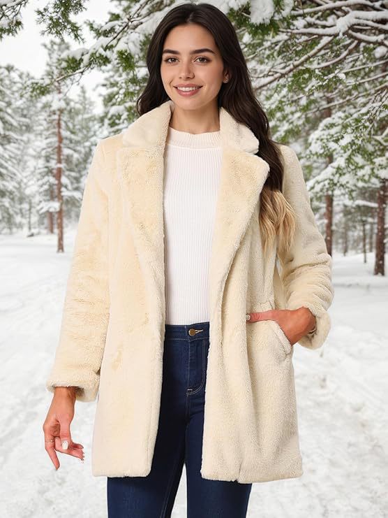 Women's Faux Fur Longline Coat - Suit Collar, 8 Colours