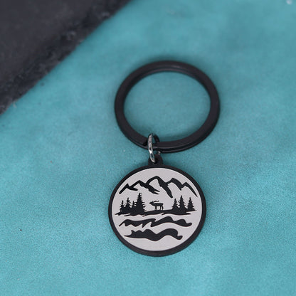 Mountain Carved Stainless Steel Keyring | Gold & Black