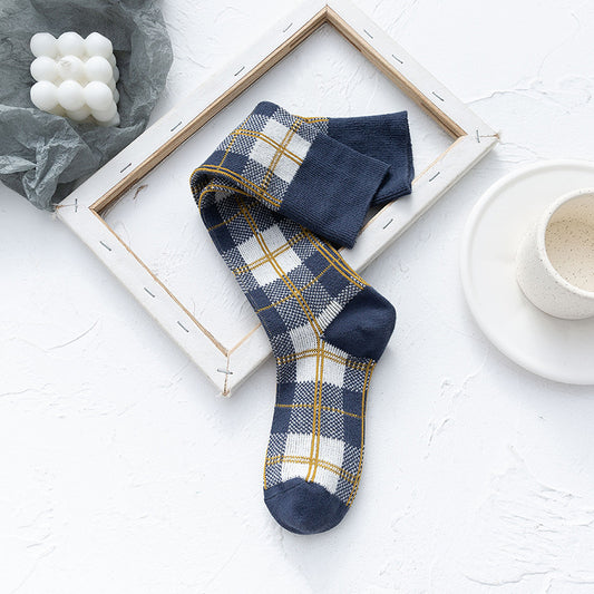 Women's Cotton Plaid Check Knee-High Socks – Korean Style Calf Socks