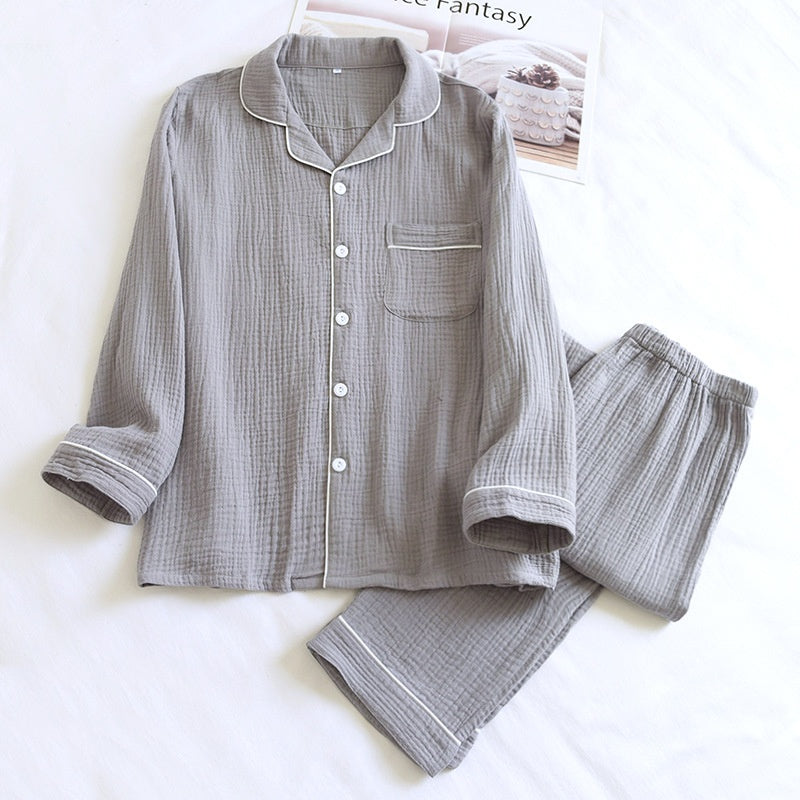 Men's Double-Layer Gauze Cotton Pyjama Set | Japanese Style Loungewear