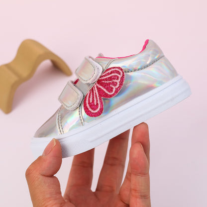 Girls' Silver Sequin Velcro Shoes | Cute Toddler & Kids Trainers