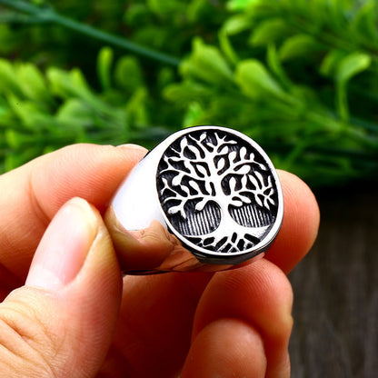 Men's Stainless Steel Tree of Life Ring – Retro Leaf Nature Band