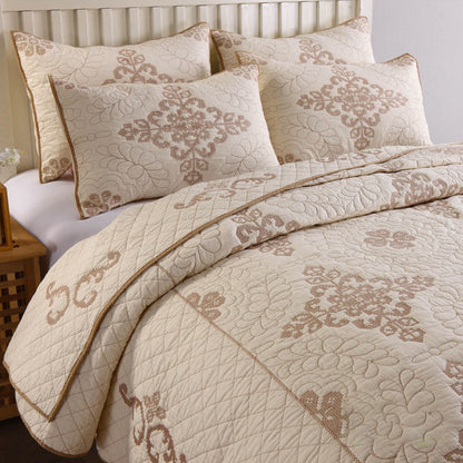 Quilted Pure Cotton Bedding Set – Washed Embroidered 3-Piece Duvet Cover