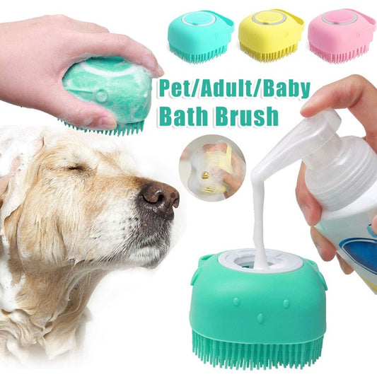 Silicone Pet Bath Massage Brush with Shampoo Dispenser | Dogs & Cats | JParker