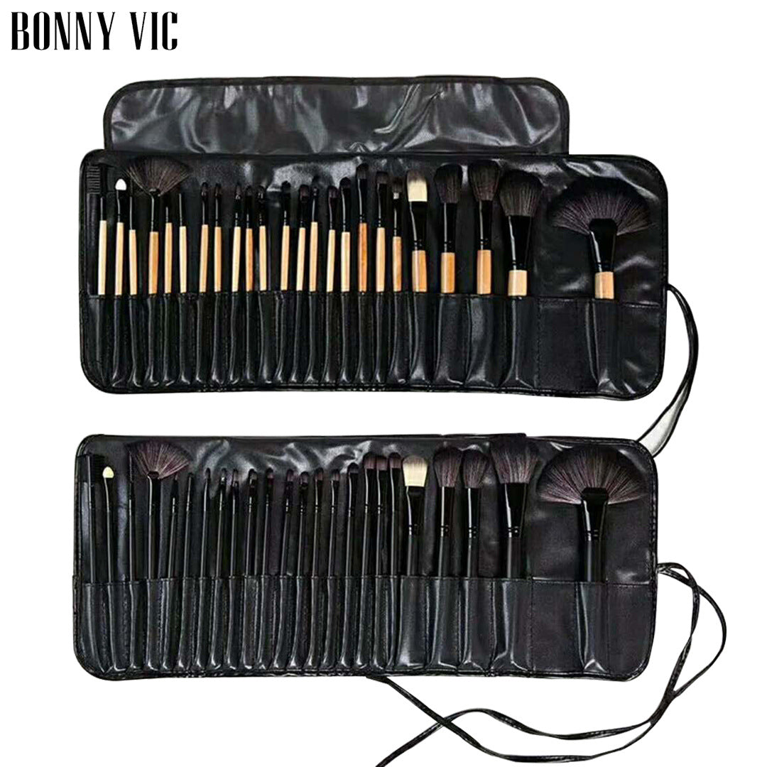 24-Piece Makeup Brush Set with PU Leather Carry Bag