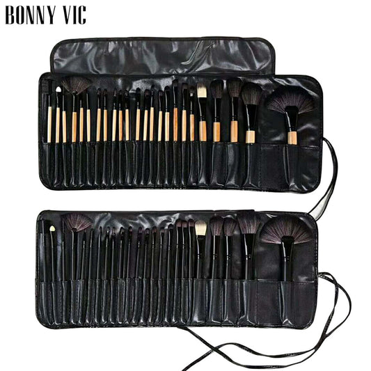24-Piece Makeup Brush Set with PU Leather Carry Bag