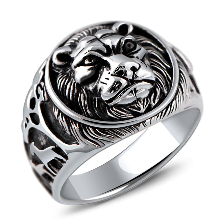 Men's Thai Silver Lion Head Ring – Domineering Beast Statement Band