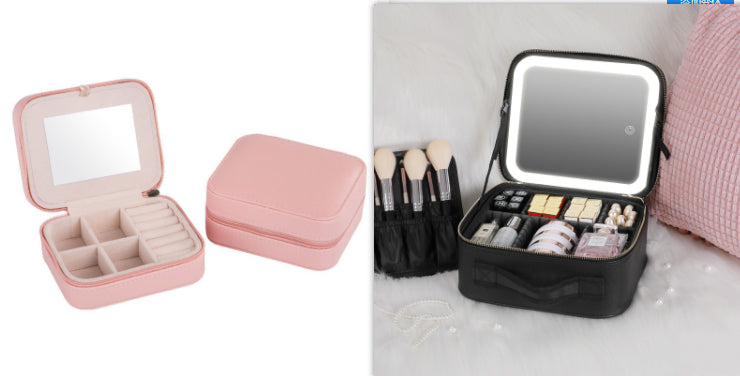 LED Cosmetic Case with Lighted Mirror — Large Capacity PU Leather Makeup Bag, 12" & 16"
