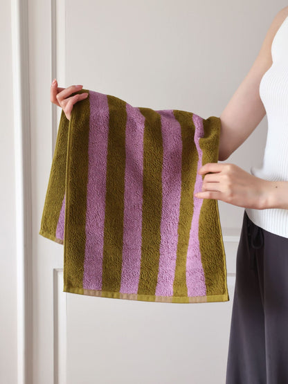Wide Stripe Combed Cotton Towel | Retro Mori Style | 4 Colours | S, L or Set