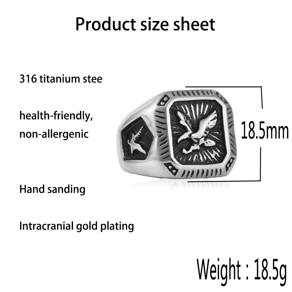 Men's Titanium Steel Eagle Ring | Polished Punk Band Ring in Silver & Gold