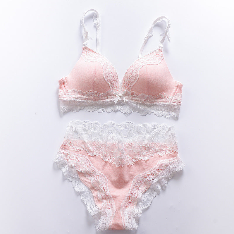 Women's Deep V Lace Bra & Panties Set | 3/4 Cup Gathering Lingerie