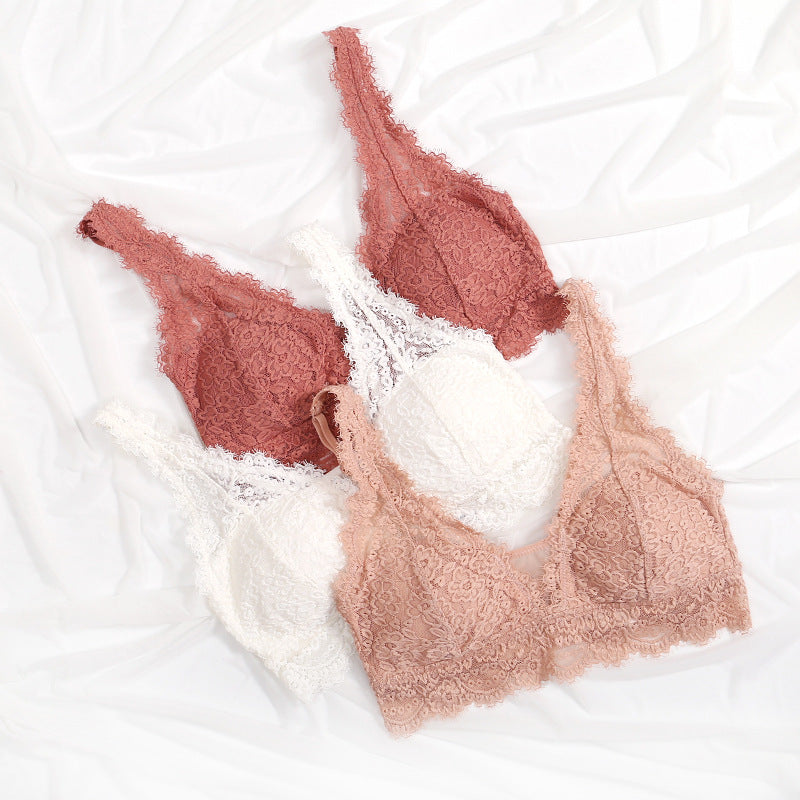 Women's Wireless Gathered Lace Bra Set | Soft Everyday Lingerie