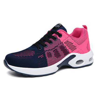 Women's Flyknit Mesh Casual Trainers - Breathable Lace-Up Flat Sports Shoes
