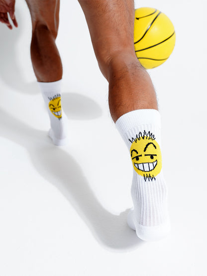 Men's White High-Tube Over-the-Calf Cotton Socks
