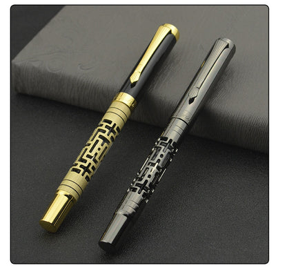 Metal Iridium Nib Fountain Pen | 0.7mm Broad Nib | Black & Gold
