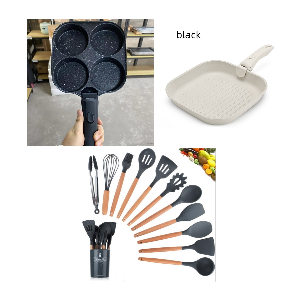 Silicone Kitchen Utensils with Wooden Handle