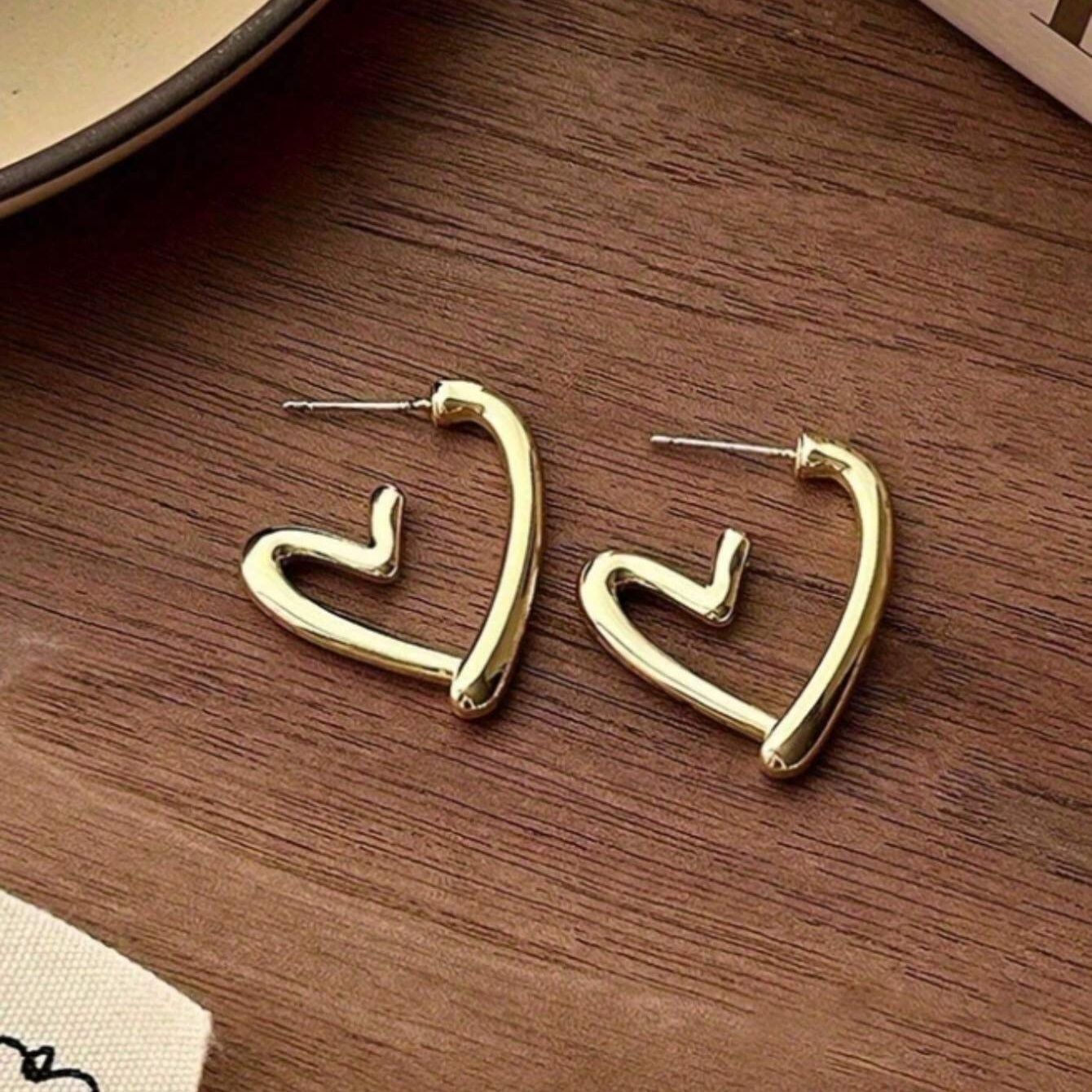 Heart-Shaped Stud Earrings | Electroplated Metal Earrings for Women