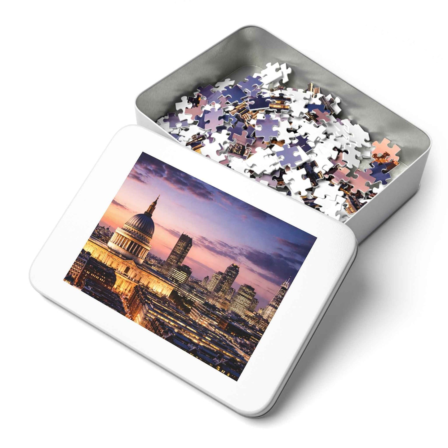 London Skyline Jigsaw Puzzle with Tin – Sunset Cityscape Gift