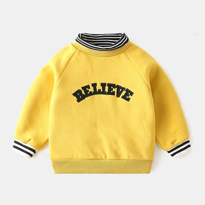 Children's Brushed Letter Print Fake Two-Piece Sweatshirt | Boys & Girls Top
