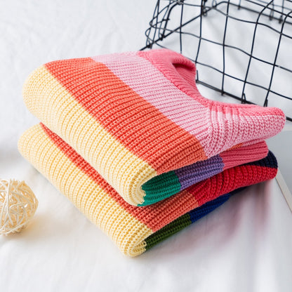 Kids Striped Cotton Pullover Sweater | Blue & Pink, Sizes 80–140cm
