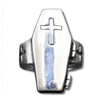 Men's 316L Titanium Steel Coffin Ring – Gothic Statement Band in Silver