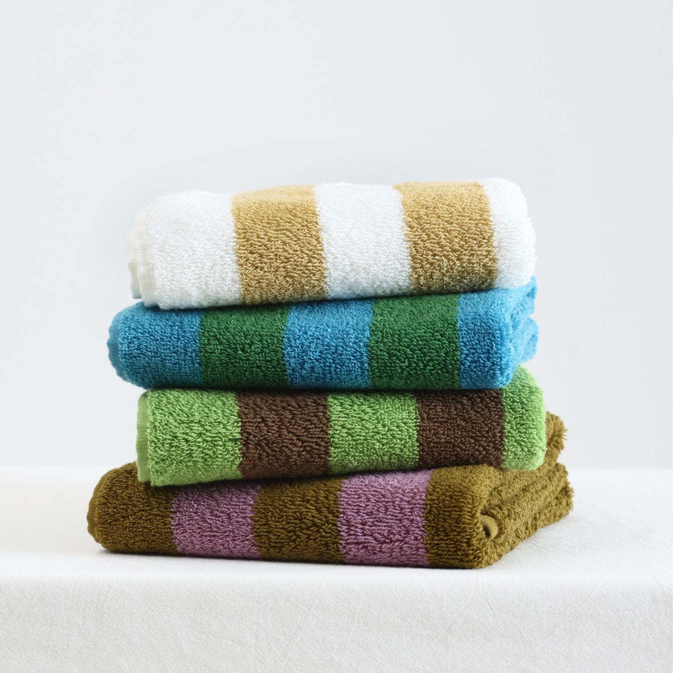 Wide Stripe Combed Cotton Towel | Retro Mori Style | 4 Colours | S, L or Set