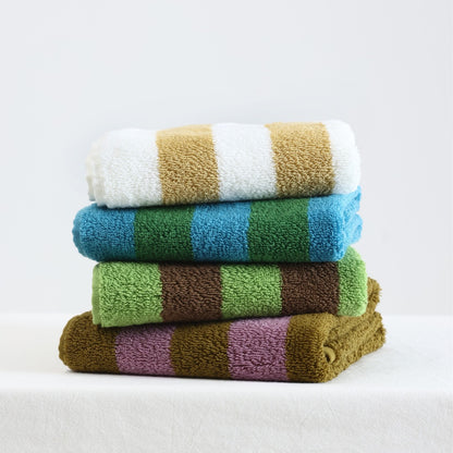 Wide Stripe Combed Cotton Towel | Retro Mori Style | 4 Colours | S, L or Set