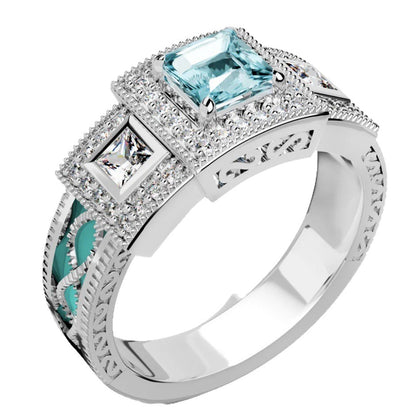 Aquamarine Zircon Oil-Drop Ring | Floral Alloy Ring for Women