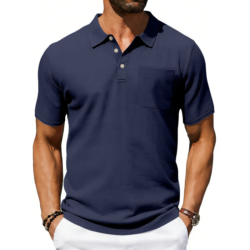 Men's Linen Blend Lapel Polo Shirt | Short Sleeve