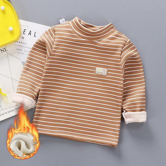 Children's Stripe Velvet-Lined Thermal Base Layer Top | High Collar Boys & Girls