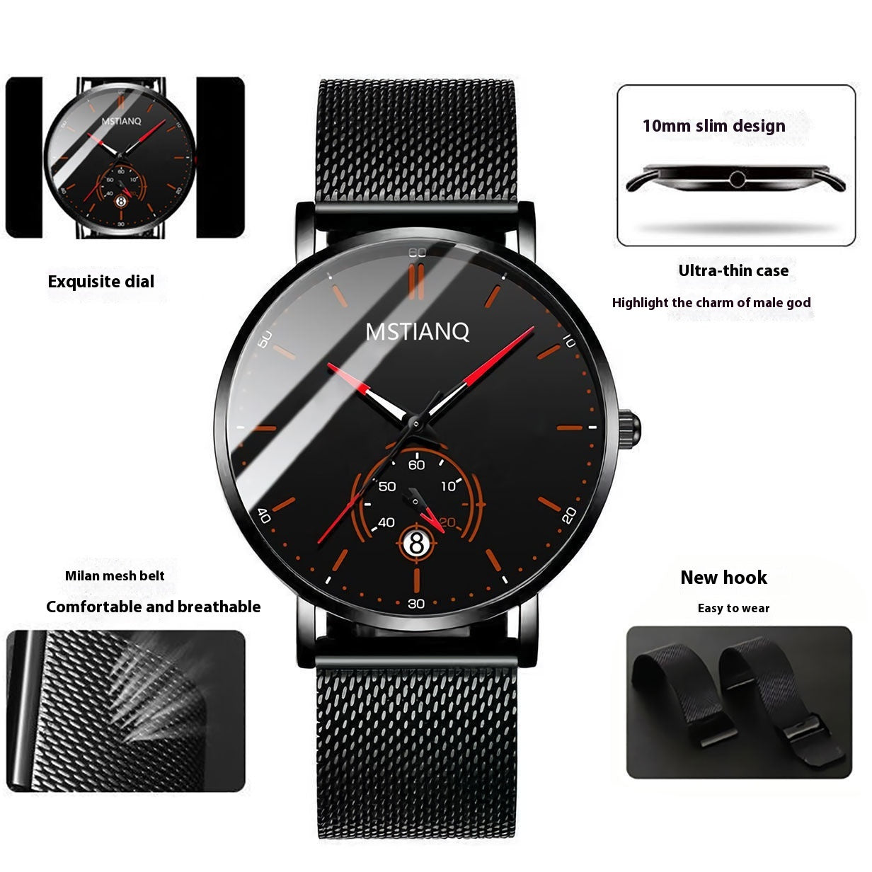 Men’s Casual Alloy Watch – 10mm, 4 Dial Colours, 3 Strap Styles