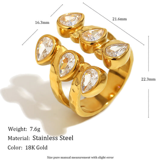 French-style Exaggerated Finger Ring In Stainless Steel With 18K Gold Plating