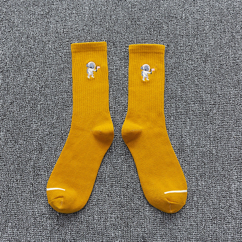 Unisex Astronaut Embroidered Cotton Socks – Japanese Style 8 Colours