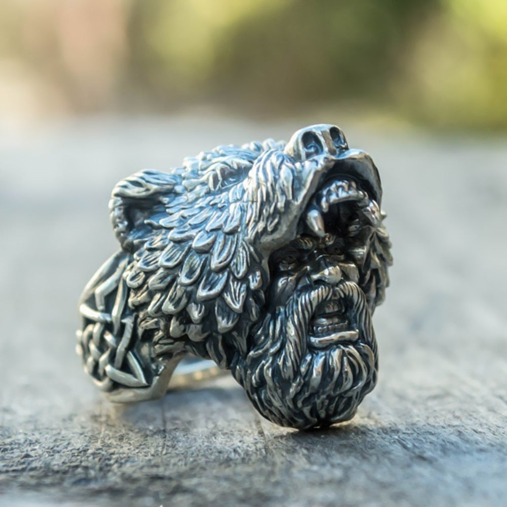 Men's Viking Bear Head Celtic Ring – Norse Warrior Alloy Band