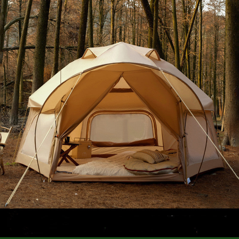Hexagonal Bionic Camping Tent – 340×290×180cm One-Piece 210T PU Waterproof Tent Light Green & Khaki